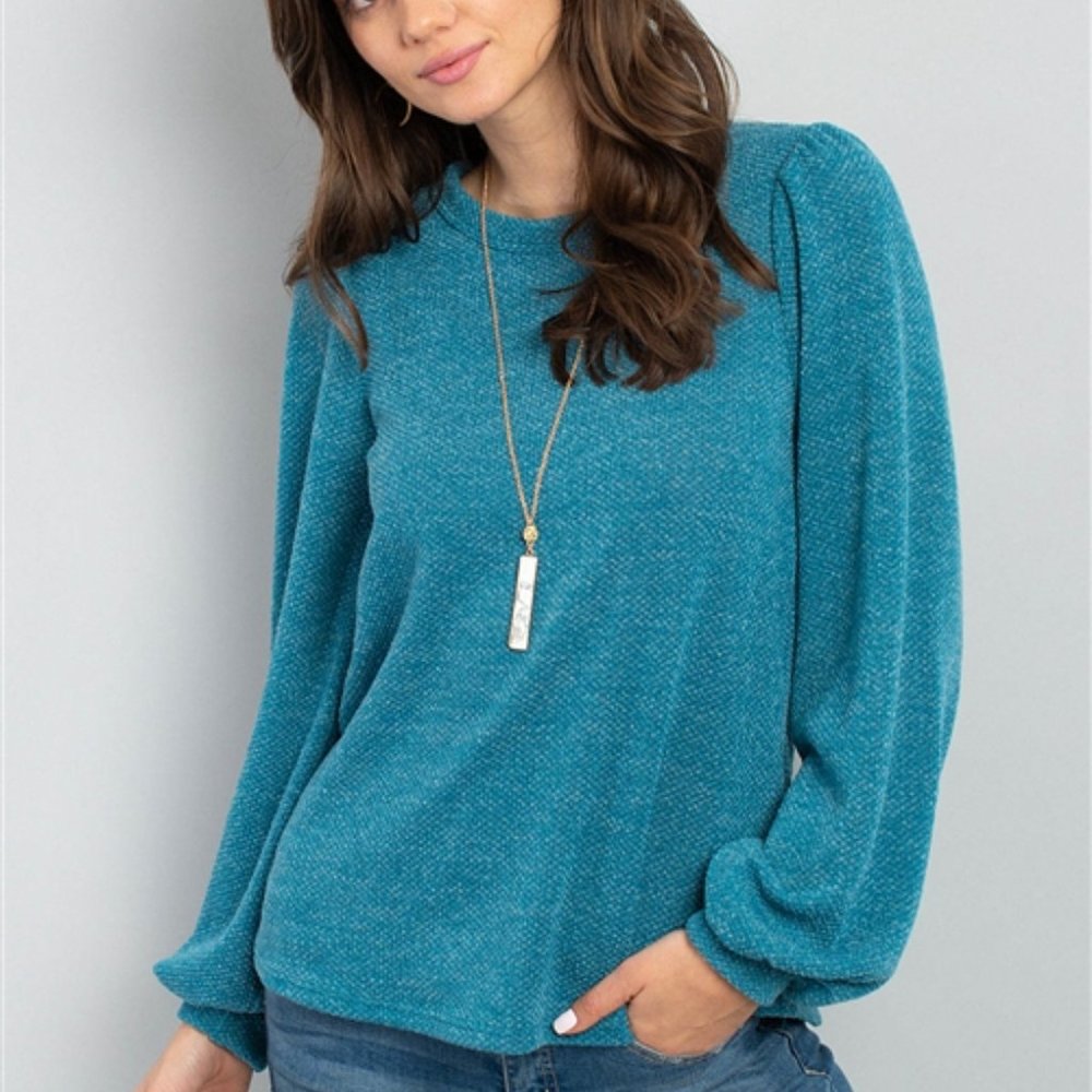 Boutique NWOT Teal Puff Sleeved Blouse